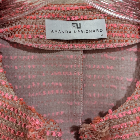 Amanda Uprichard Pink Fringe Open Front Cardigan Tweed Jacket - Picture 4 of 5